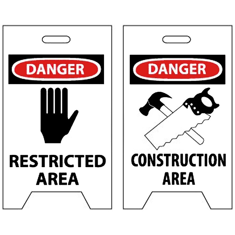 Floor Sign, Dbl Side, Danger Restricted Area Danger Construction Area, 20X12 image 1