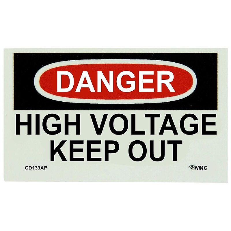 Glow Labels - Danger, High Voltage Keep Out, 3X5, Adhesive Vinylglow, 5/Pk image 1