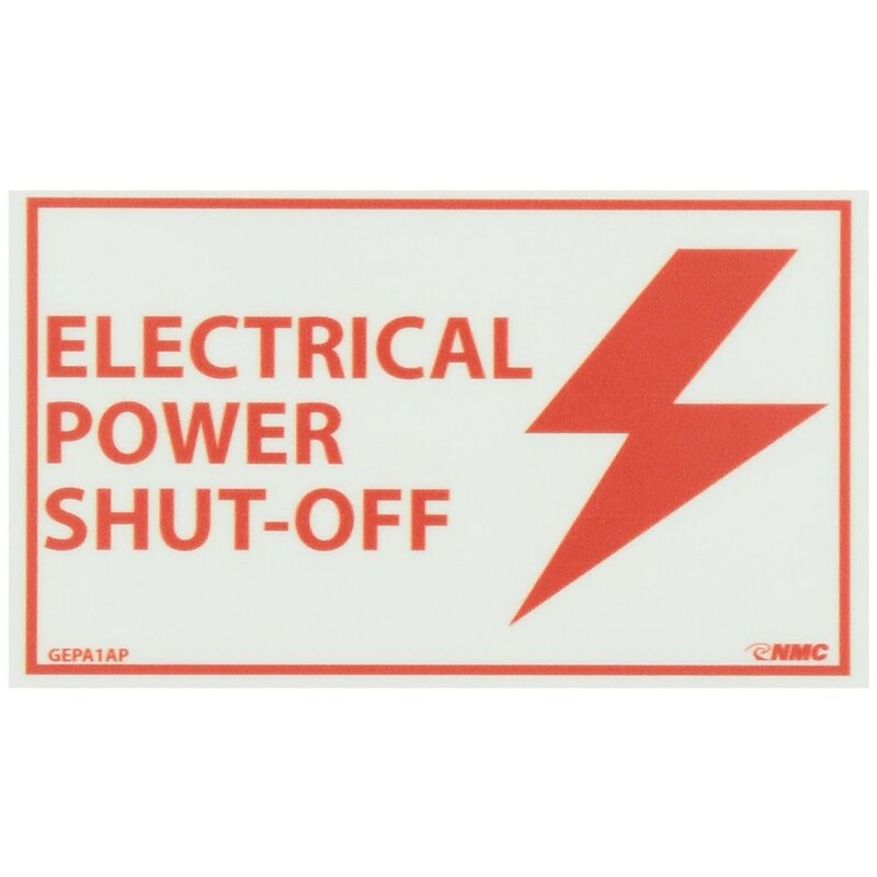 Glow Labels-Electrical Power Shut-Off, 3X5, Adhesive Vinylglow, 5/Pk image 1