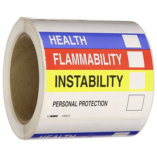 Right To Know Labels, Write On Color Bar, 4" x 4", Adhesive Vinyl, 250