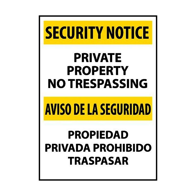 Security Notice, Private Property No Trespassing Bilingual, 20X14, .040 Aluminum image 1