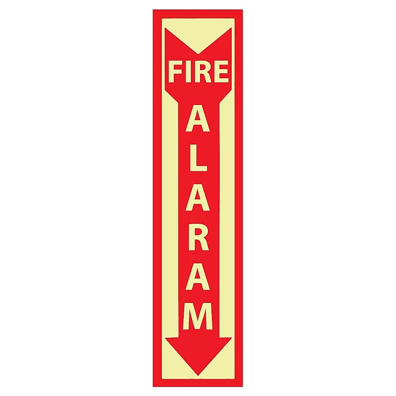 NMC Glow Fire Alarm Sign, 6 Hour Glow, Vinyl, 4