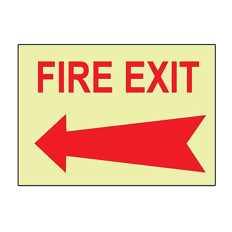 Fire, Fire Exit, Left Arrow, 10X14, Adhesive Vinylglow image 1