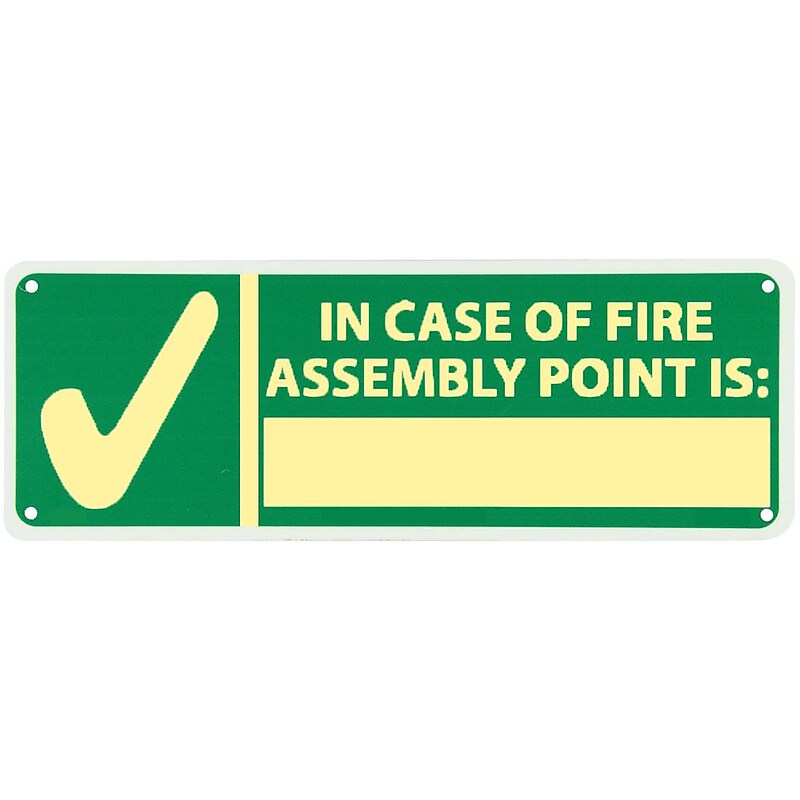 In Case Of Fire Assembly Point Is, 5" x 14", Adhesive Glow image 1