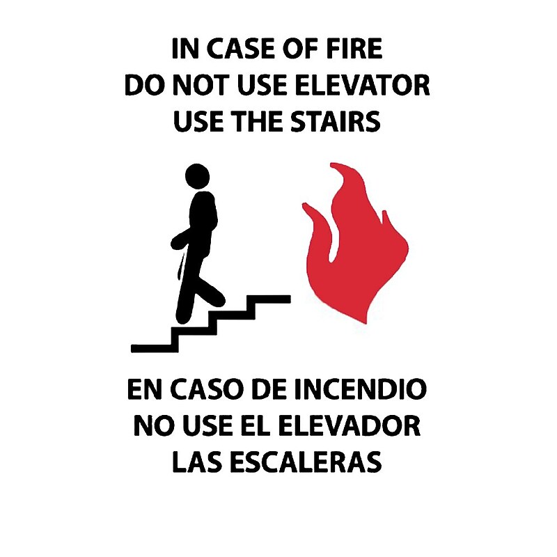 In Case Of Fire Do Not Use Elevator Use The Stairs (Graphic(, Bilingual, 14X10, Adhesive Glo Vinyl image 1