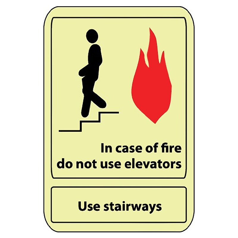 In Case Of Fire Do Not Use Elevator.., 10X7, Adhesive Glow image 1