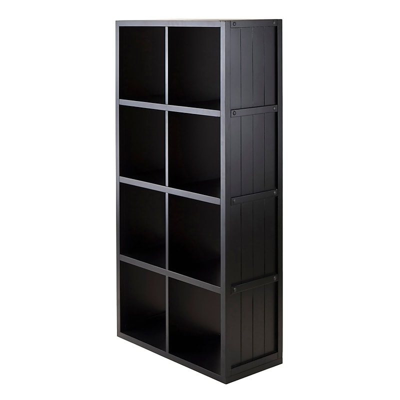 Winsome 20053 4 x 2 Cube Shelf with Wainscoting Panel, Black image 1