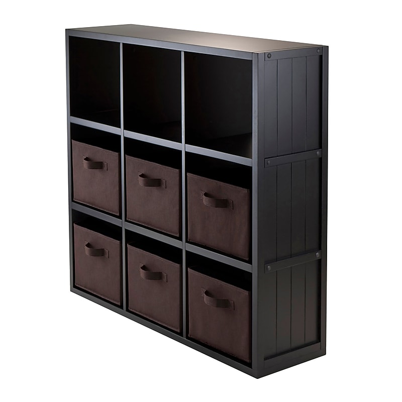Winsome 20642 3 x 3 Cube Shelf with Wainscoting Panel, Black image 1