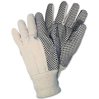 Memphis Gloves® General-Purpose Canvas Gloves, Safety Dotted, White, 12/Box