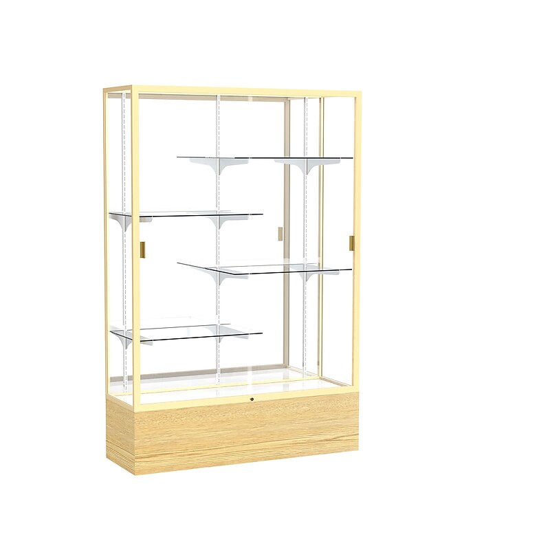 Ghent 72" x 48" Glass & Aluminum Display Case, Light Oak & Gold image 1
