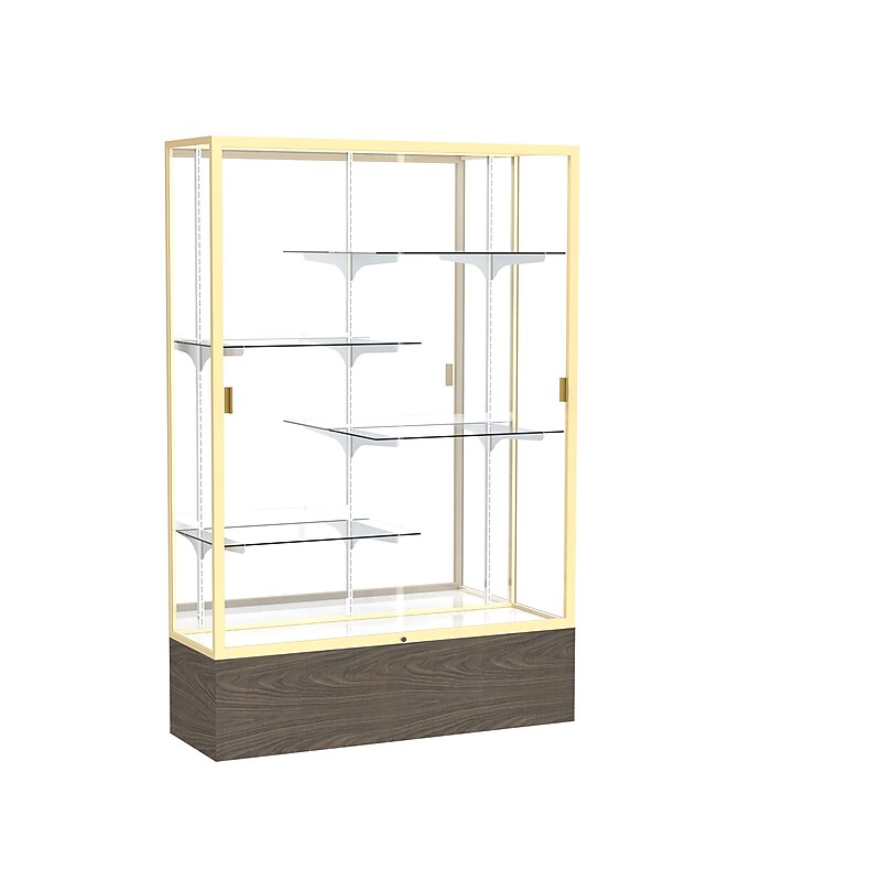 Ghent 72" x 48" Glass & Aluminum Display Case, Walnut & Gold image 1