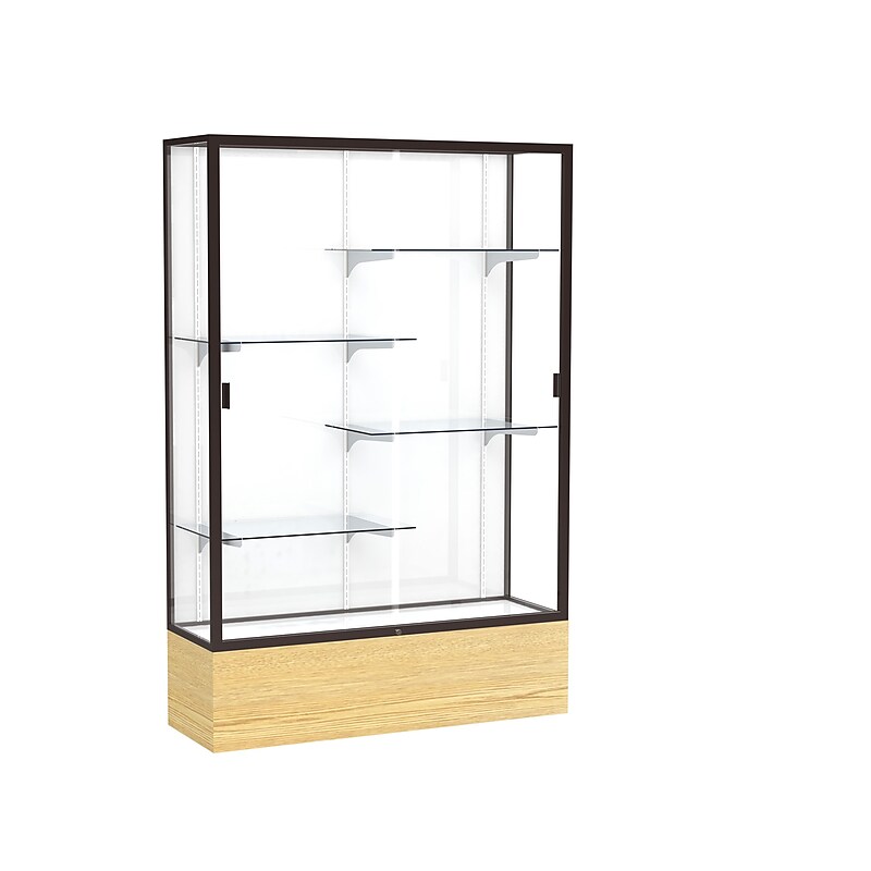 Ghent 72" x 48" Aluminum & Wood Display Case, Light Oak image 1