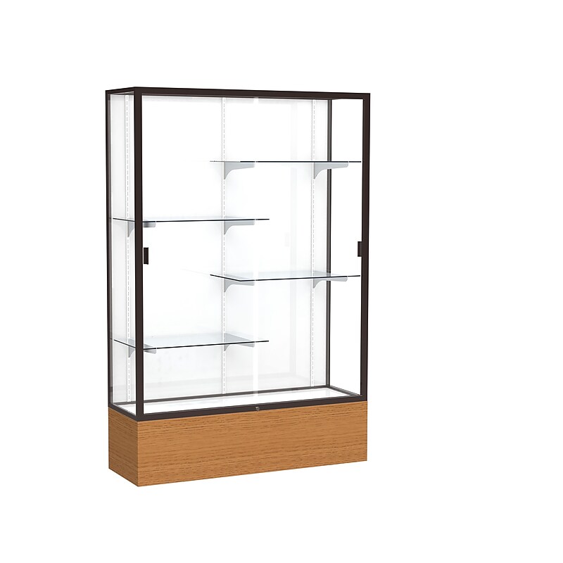 Ghent 72" x 48" Aluminum & Wood Display Case, Carmel Oak image 1