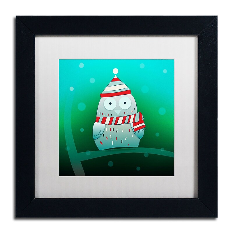 Trademark Carla Martell "Owl in Tree" Art, White Matte W/Black Frame, 11" x 11" image 1