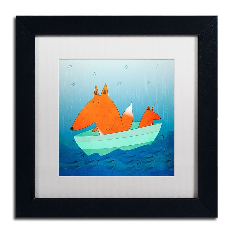 Trademark Carla Martell "Fox in a Boat" Art, White Matte W/Black Frame, 11" x 11" image 1