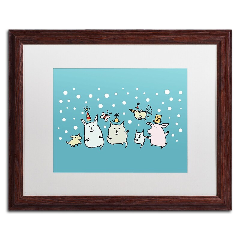 Trademark Carla Martell "Christmas Creatures in Blue" Art, White Matte W/Wood Frame, 16" x 20" image 1