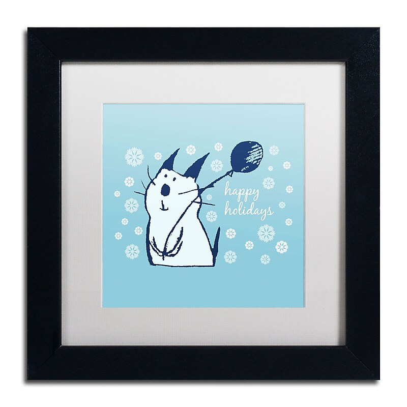 Trademark Carla Martell "Christmas Party Cat" Art, White Matte W/Black Frame, 11" x 11" image 1