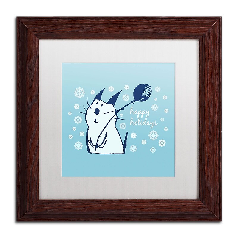 Trademark Carla Martell "Christmas Party Cat" Art, White Matte W/Wood Frame, 11" x 11" image 1