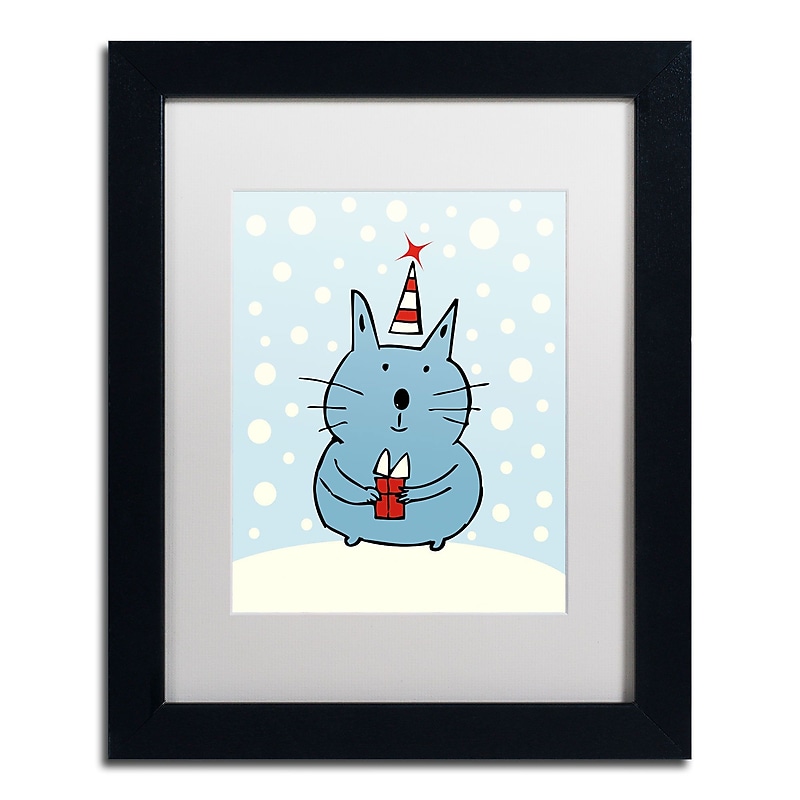 Trademark Carla Martell "Christmas Snow Cat" Art, White Matte W/Black Frame, 11" x 14" image 1