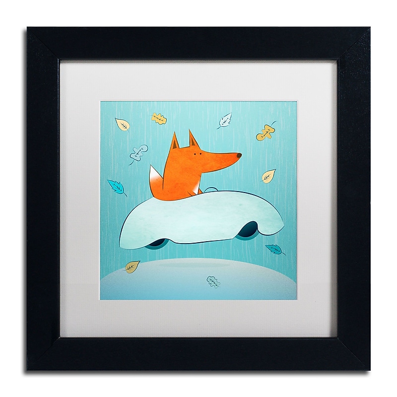 Trademark Carla Martell "Fox in Car" Art, White Matte W/Black Frame, 11" x 11" image 1