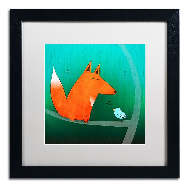 Trademark Carla Martell "Fox in Tree" Art, White Matte W/Black Frame, 16" x 16" image 1