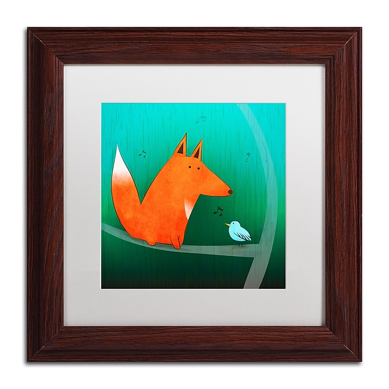 Trademark Carla Martell "Fox in Tree" Art, White Matte W/Wood Frame, 11" x 11" image 1