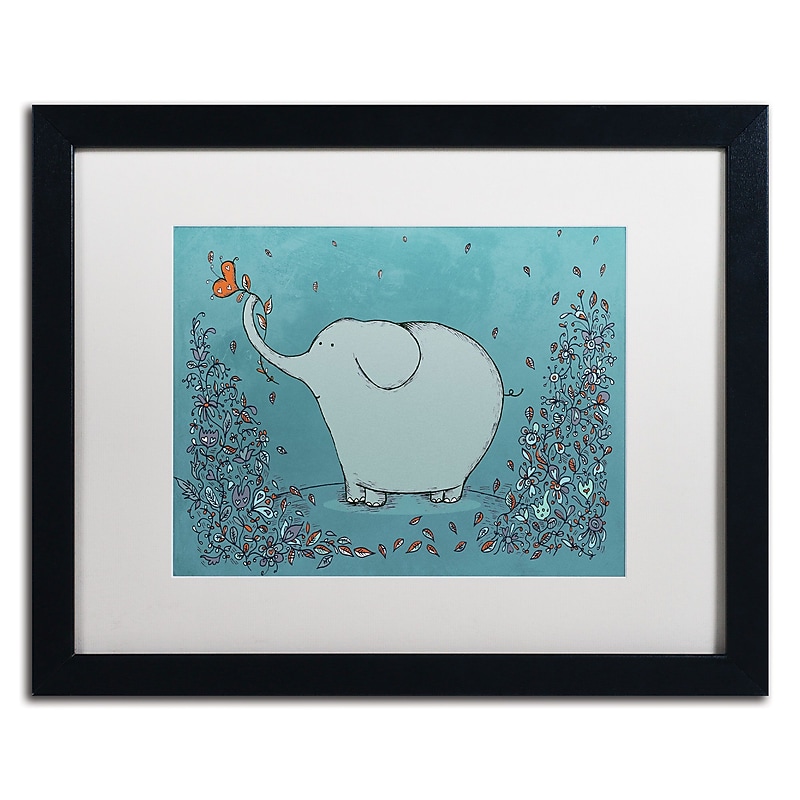 Trademark Carla Martell "Garden Elephant" Art, White Matte W/Black Frame, 16" x 20" image 1