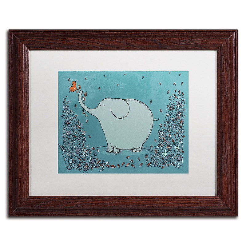Trademark Carla Martell "Garden Elephant" Art, White Matte W/Wood Frame, 11" x 14" image 1