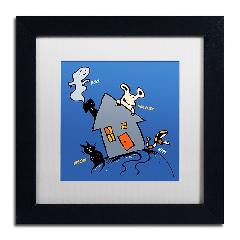 Trademark Carla Martell "Halloween House" Art, White Matte W/Black Frame, 11" x 11" image 1