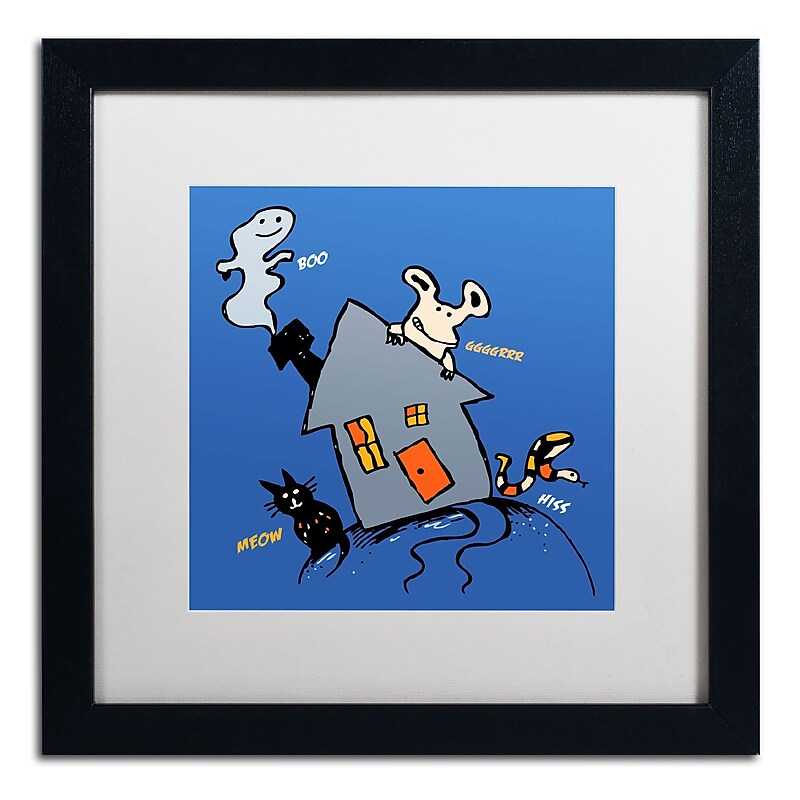 Trademark Carla Martell "Halloween House" Art, White Matte W/Black Frame, 16" x 16" image 1