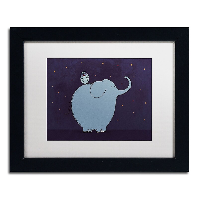 Trademark Carla Martell "Owl and Elephant" Art, White Matte W/Black Frame, 11" x 14" image 1