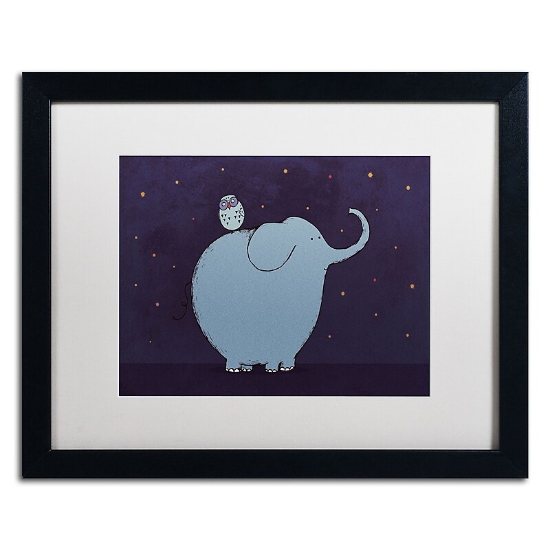 Trademark Carla Martell "Owl and Elephant" Art, White Matte W/Black Frame, 16" x 20" image 1