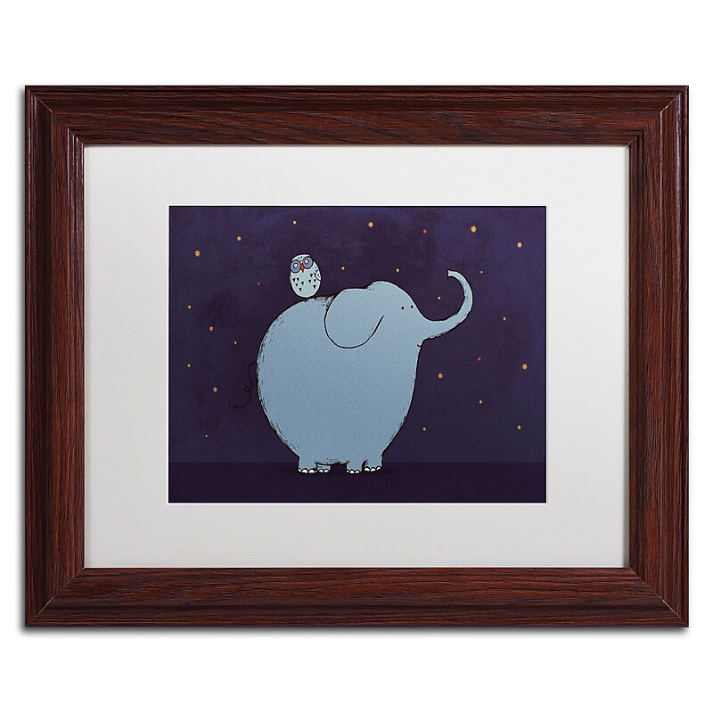 Trademark Carla Martell "Owl and Elephant" Art, White Matte W/Wood Frame, 11" x 14" image 1