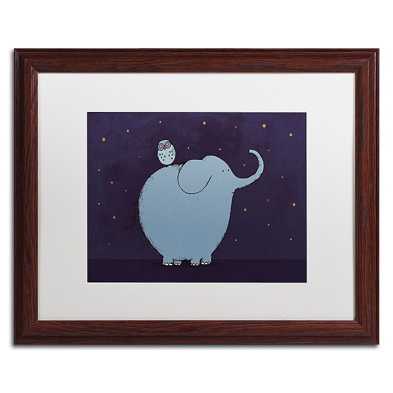 Trademark Carla Martell "Owl and Elephant" Art, White Matte W/Wood Frame, 16" x 20" image 1