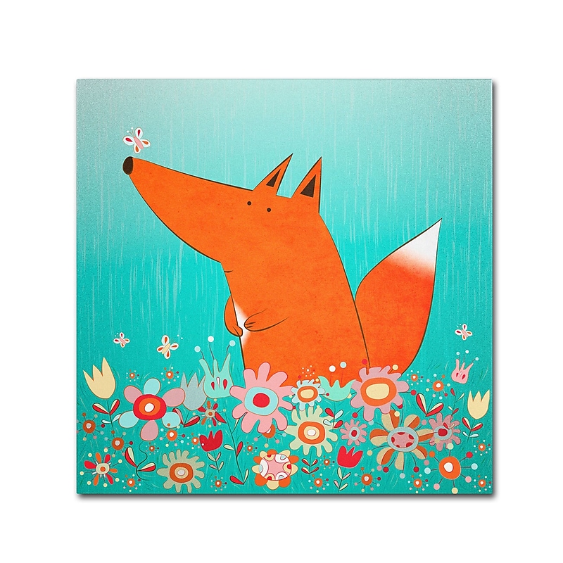 Trademark Carla Martell "Fox in Flowers" Gallery-Wrapped Canvas Art, 35" x 35" image 1