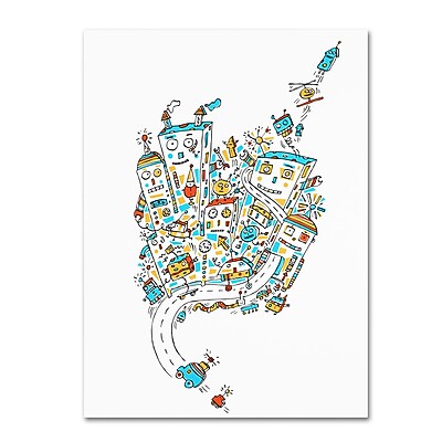 Trademark Carla Martell "Robot City" Gallery-Wrapped Canvas Art, 14" x 19"