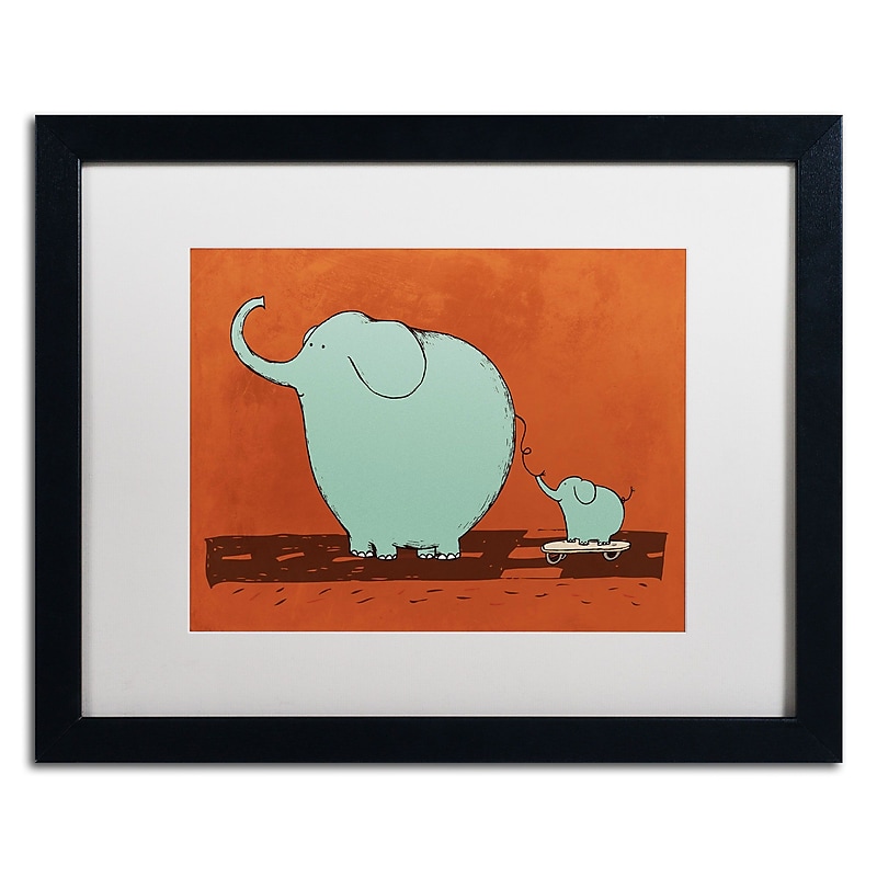 Trademark Carla Martell "Skateboard Elephant" Art, White Matte W/Black Frame, 16" x 20" image 1