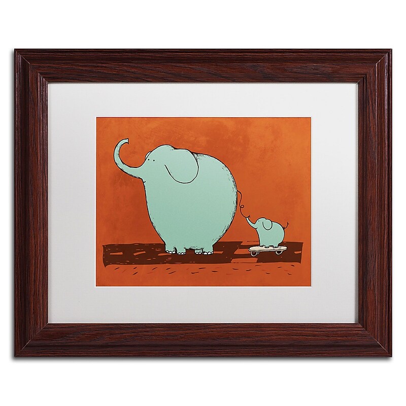 Trademark Carla Martell "Skateboard Elephant" Art, White Matte W/Wood Frame, 11" x 14" image 1