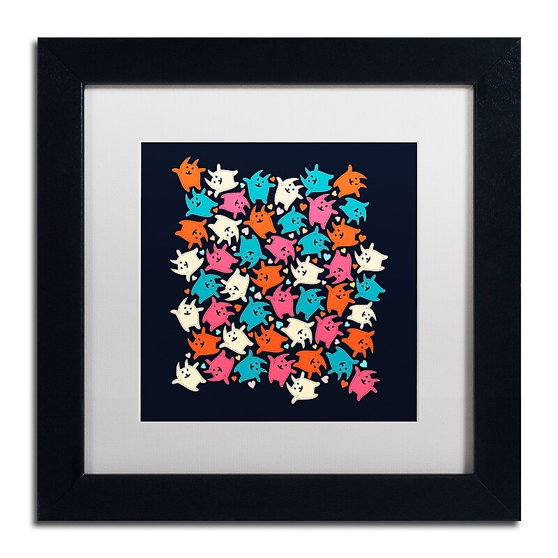 Trademark Carla Martell "Tiny Tumbling Kittens" Art, White Matte W/Black Frame, 11" x 11" image 1
