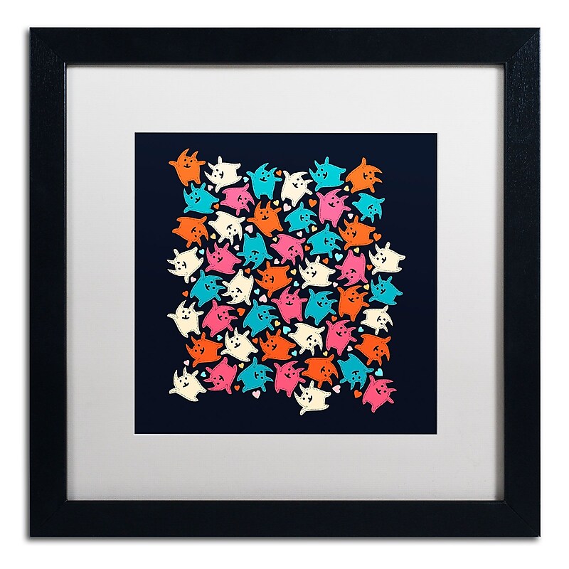 Trademark Carla Martell "Tiny Tumbling Kittens" Art, White Matte W/Black Frame, 16" x 16" image 1