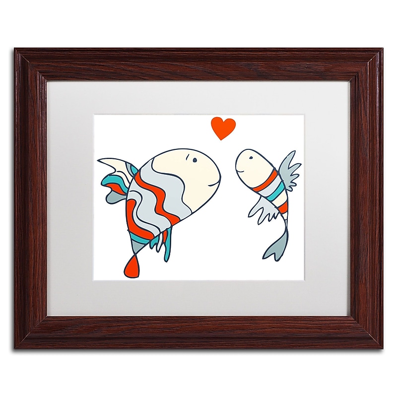 Trademark Carla Martell "Two Little Fish" Art, White Matte W/Wood Frame, 11" x 14" image 1