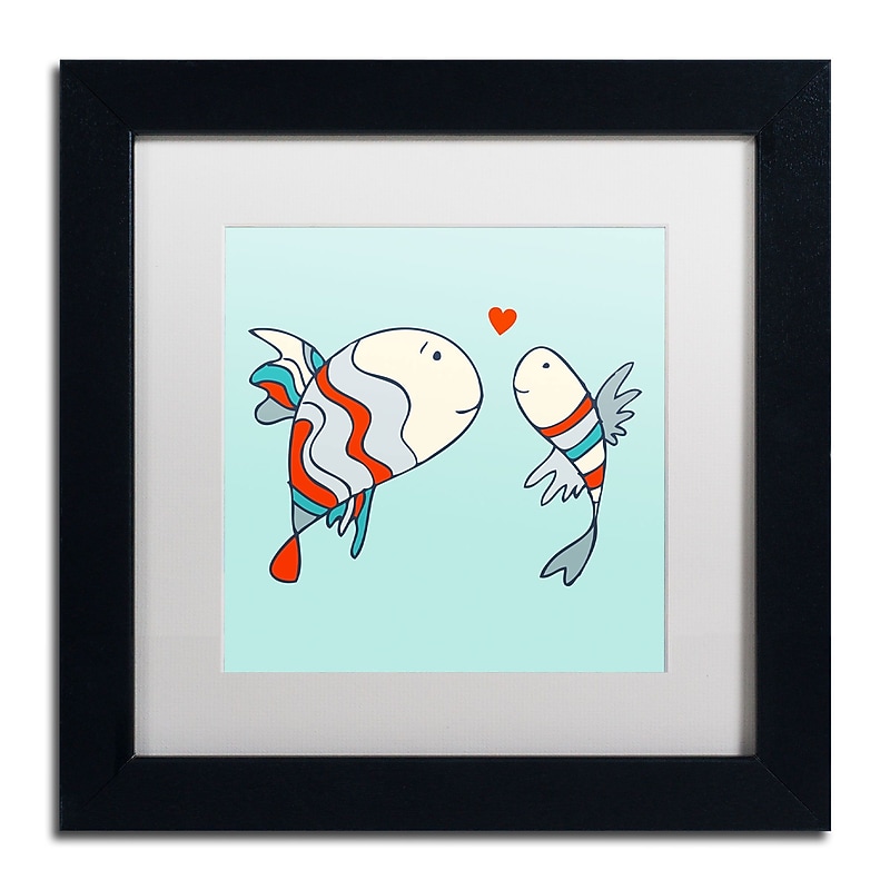 Trademark Carla Martell "Two Little Love Fish" Art, White Matte W/Black Frame, 11" x 11" image 1