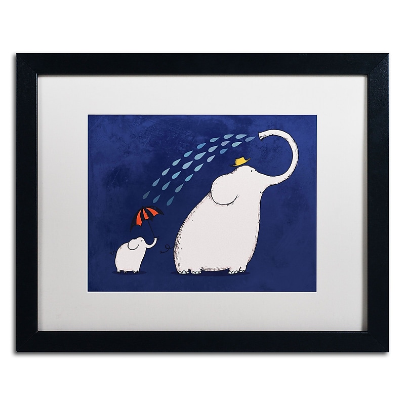 Trademark Carla Martell "Umbrella Elephant" Art, White Matte W/Black Frame, 16" x 20" image 1