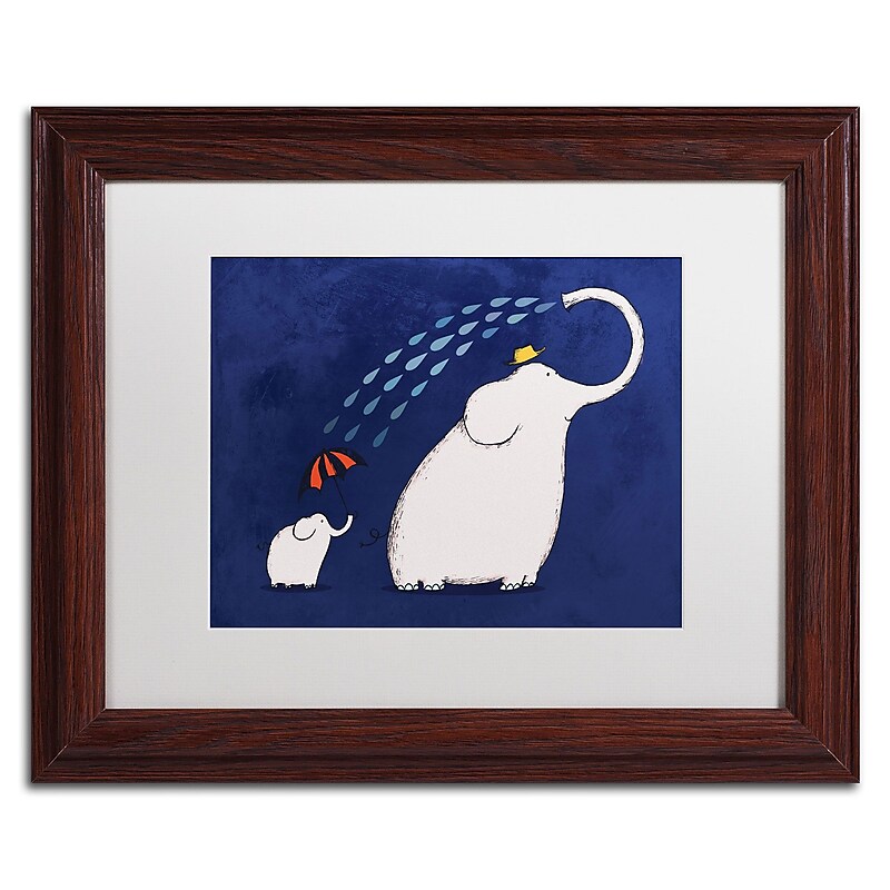 Trademark Carla Martell "Umbrella Elephant" Art, White Matte W/Wood Frame, 11" x 14" image 1