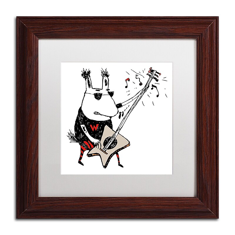 Trademark Carla Martell "Wild Guitar Wolf" Art, White Matte W/Wood Frame, 11" x 11" image 1