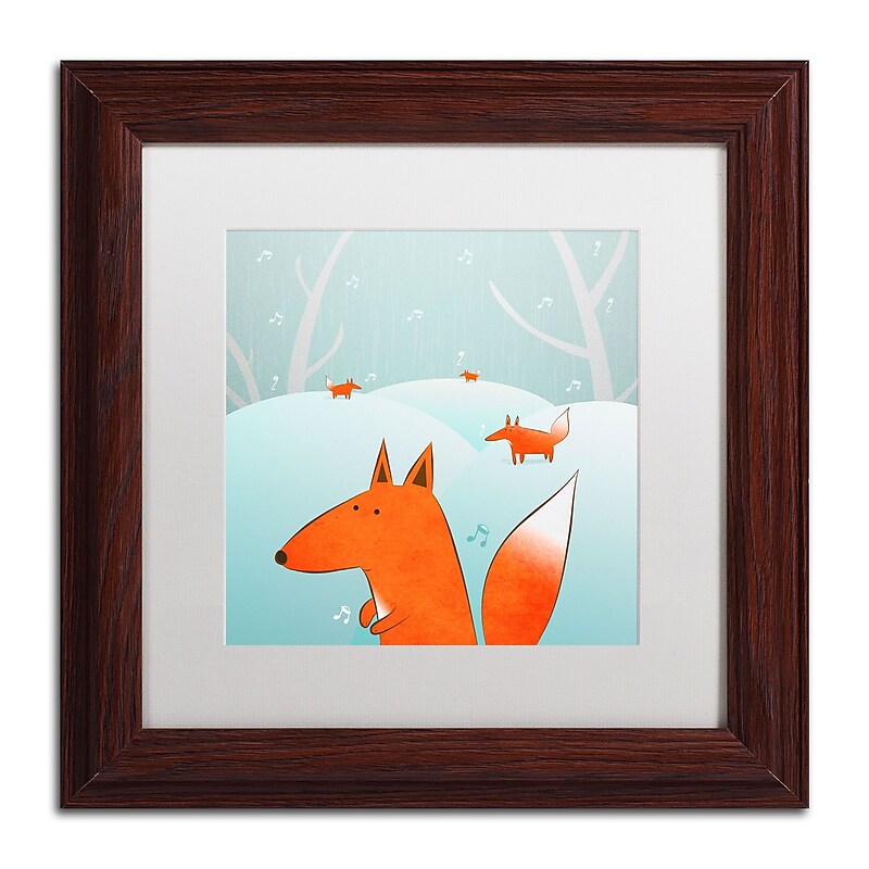 Trademark Carla Martell "Winter Foxes" Art, White Matte W/Wood Frame, 11" x 11" image 1