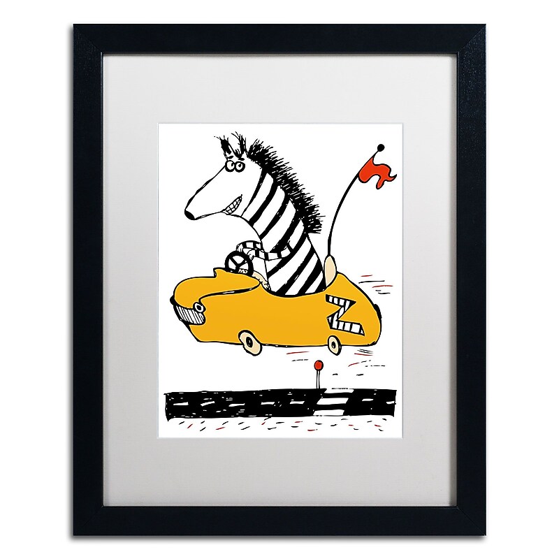 Trademark Carla Martell "Zippy Zebra" Art, White Matte W/Black Frame, 16" x 20" image 1