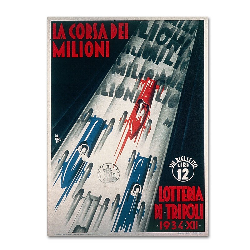 Trademark "Lottery of Tripoli Grand Prix 1934" Gallery-Wrapped Canvas Art, 24" x 32" image 1