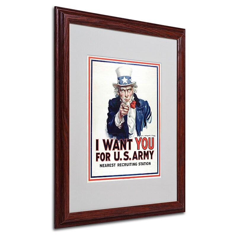 Trademark James Montgomery Flagg "I Want You" Art, White Matte W/Wood Frame, 16" x 20" image 1