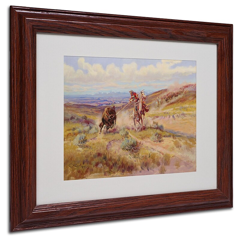 Trademark Charles Russell "Spearing a Buffalo 1925" Art, White Matte With wood Frame, 11" x 14" image 1